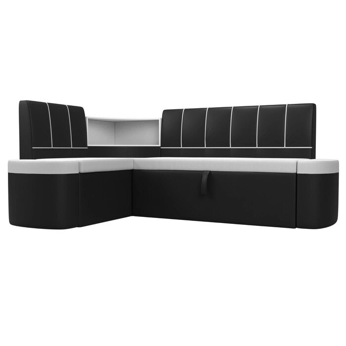 Кухонный угловой диван "Тефида", левый угол, дельфин, экокожа, цвет белый / чёрный от компании Интернет-гипермаркет «MALL24» - фото 1