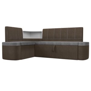 Кухонный угловой диван "Тефида", левый угол, дельфин, рогожка, цвет серый / коричневый