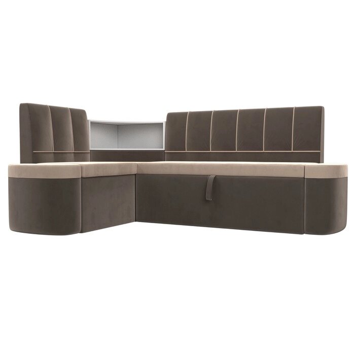 Кухонный угловой диван "Тефида", левый угол, дельфин, велюр, цвет бежевый / коричневый от компании Интернет-гипермаркет «MALL24» - фото 1