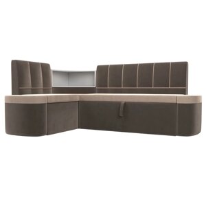 Кухонный угловой диван "Тефида", левый угол, дельфин, велюр, цвет бежевый / коричневый