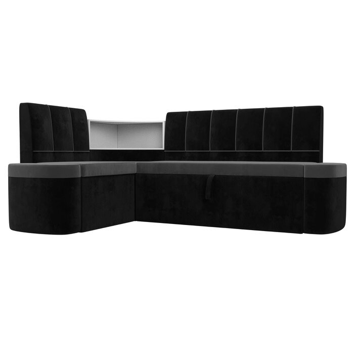 Кухонный угловой диван "Тефида", левый угол, механизм дельфин, велюр, цвет серый / чёрный от компании Интернет-гипермаркет «MALL24» - фото 1