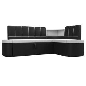 Кухонный угловой диван "Тефида", правый угол, дельфин, экокожа, цвет белый / чёрный
