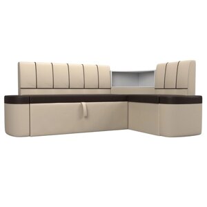 Кухонный угловой диван "Тефида", правый угол, дельфин, экокожа, цвет коричневый / бежевый