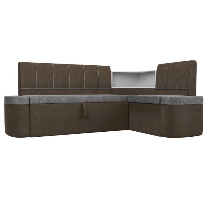 Кухонный угловой диван "Тефида", правый угол, дельфин, рогожка, цвет серый / коричневый от компании Интернет-гипермаркет «MALL24» - фото 1