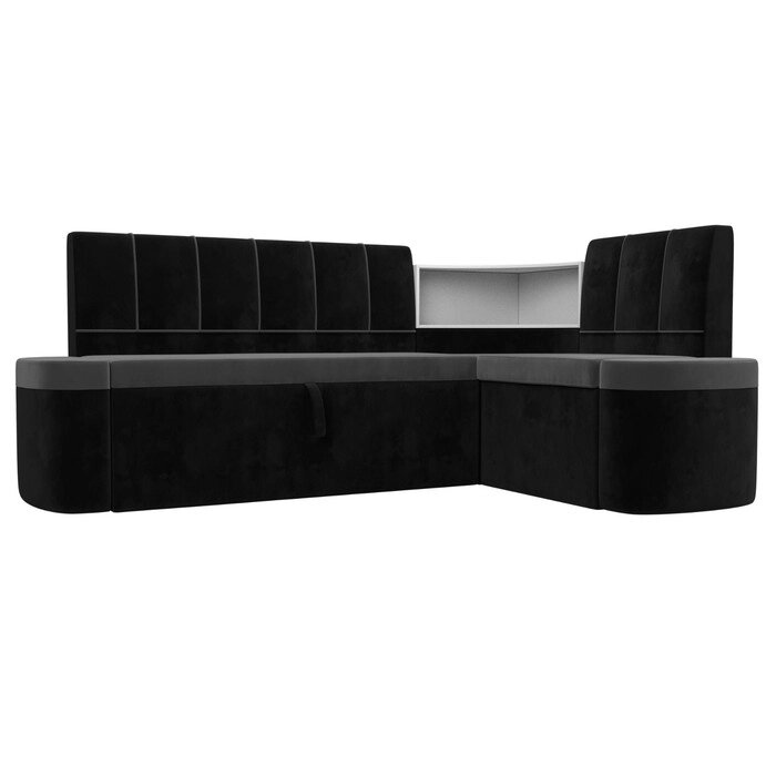 Кухонный угловой диван "Тефида", правый угол, механизм дельфин, велюр, цвет серый / чёрный от компании Интернет-гипермаркет «MALL24» - фото 1