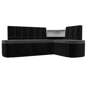 Кухонный угловой диван "Тефида", правый угол, механизм дельфин, велюр, цвет серый / чёрный