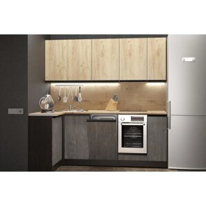 Кухонный угловой гарнитур Адажио прайм 2000х1100 Дуб золотой, бетон темный/Венге