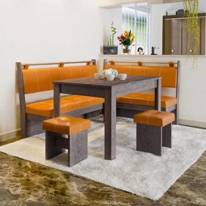 Кухонный уголок "Остин", стол 1000600740 мм, банкетка 2 шт, цвет венге / оранжевый