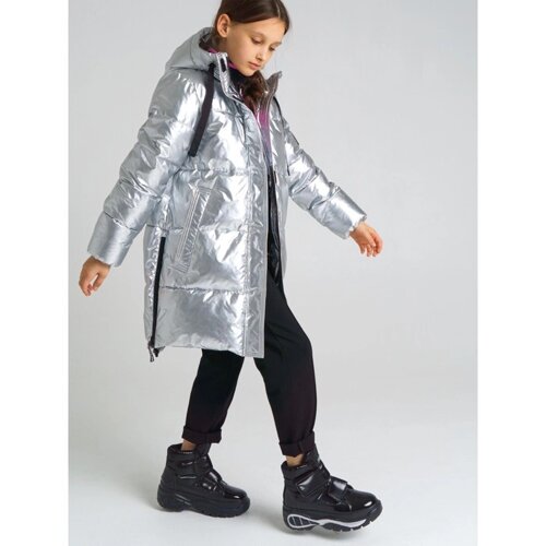 Куртка зимняя удлиненная для девочки, рост 170 см, цвет серебристый