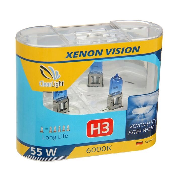 Лампа автомобильная Clearlight XenonVision, H3, 12 В, 55 Вт, набор 2 шт от компании Интернет-гипермаркет «MALL24» - фото 1