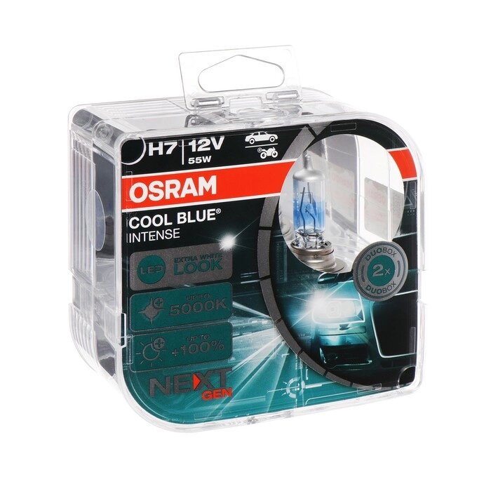 Лампа автомобильная Osram COOL BLUE INTENSE, H7, 12 В, 55 Вт, +100%, набор 2 шт, 64210CBN от компании Интернет-гипермаркет «MALL24» - фото 1