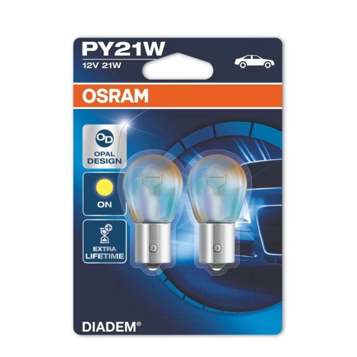 Лампа автомобильная Osram Diadem, PY21W, 12 В, 21 Вт, набор 2 шт, 7507LDA-02B от компании Интернет-гипермаркет «MALL24» - фото 1