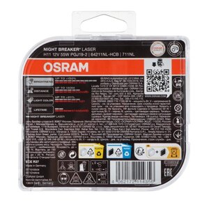 Лампа автомобильная Osram Night Breaker Laser +150%H11, 12В, 55Вт, 2 шт, 64211NL-HCB