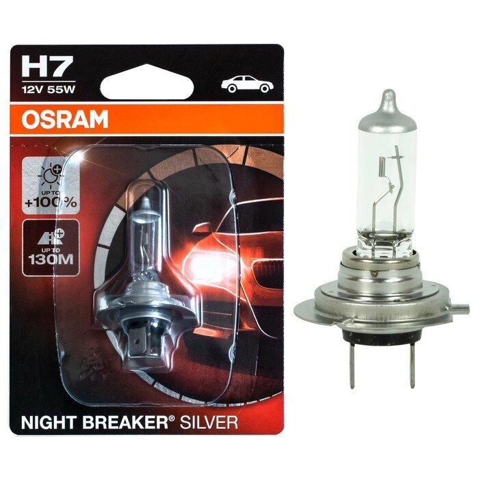 Лампа автомобильная Osram Night Breaker Silver +100%, H7, 12 В, 55 Вт, 64210NBS-01B от компании Интернет-гипермаркет «MALL24» - фото 1