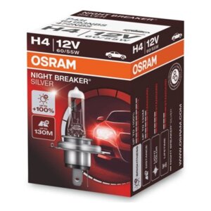 Лампа автомобильная osram NIGHT silver H4 60, 55 P43t+100% 12V, 64193NBS