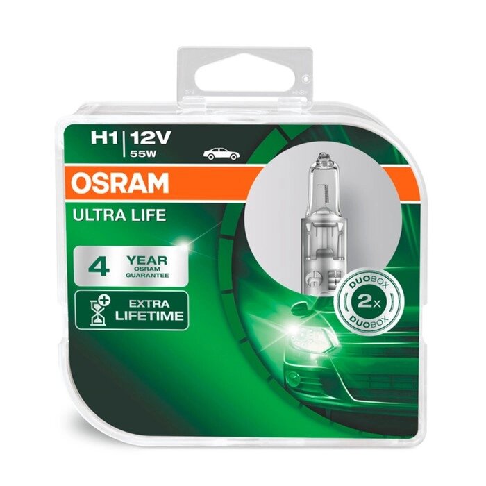 Лампа автомобильная Osram Ultra Life, H1, 12 В, 55 Вт, набор 2 шт, 64150ULT-HCB от компании Интернет-гипермаркет «MALL24» - фото 1