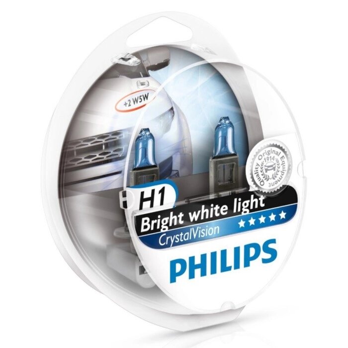 Лампа автомобильная Philips Crystal Vision, H1, 12 В, 55 Вт, +W5W, набор 2 шт, 12258CVSM от компании Интернет-гипермаркет «MALL24» - фото 1