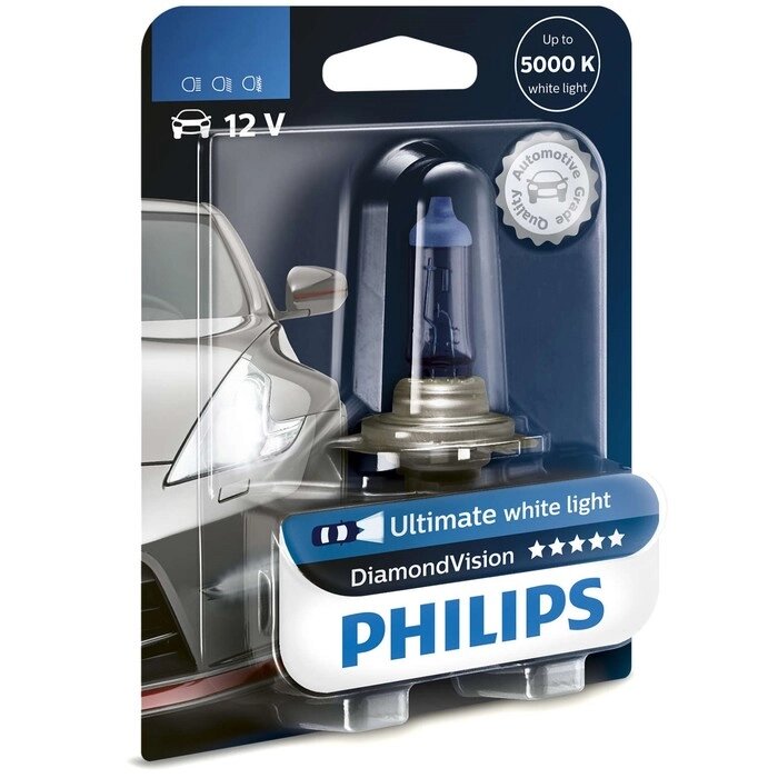 Лампа автомобильная Philips Diamond Vision, H1, 12 В, 55 Вт, 12258DVB1 от компании Интернет-гипермаркет «MALL24» - фото 1