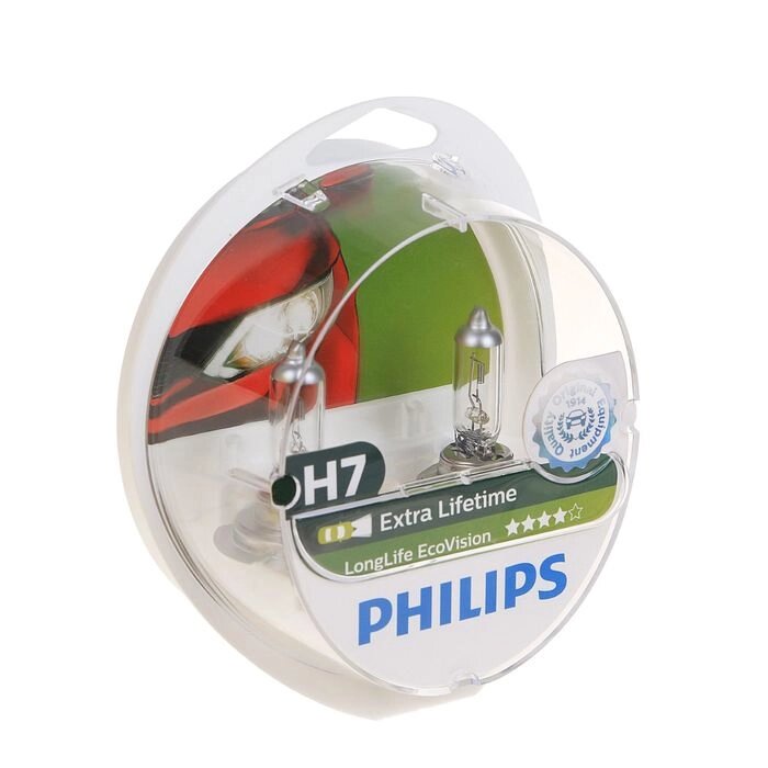 Лампа автомобильная Philips, LongLife EcoVision, H7, 12 В, 55 Вт, PX26d, 2шт от компании Интернет-гипермаркет «MALL24» - фото 1