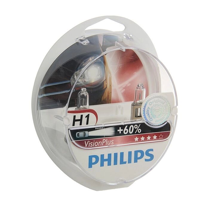 Лампа автомобильная Philips Vision Plus, H1, 12 В, 55 Вт, набор 2 шт от компании Интернет-гипермаркет «MALL24» - фото 1