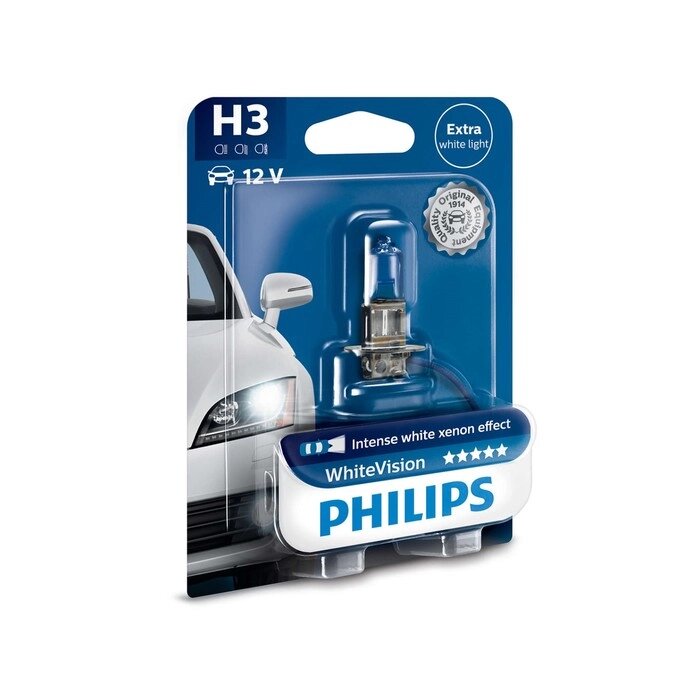Лампа автомобильная Philips White Vision блистер, H3, 12 В, 55 Вт, 12336WHVB1 от компании Интернет-гипермаркет «MALL24» - фото 1