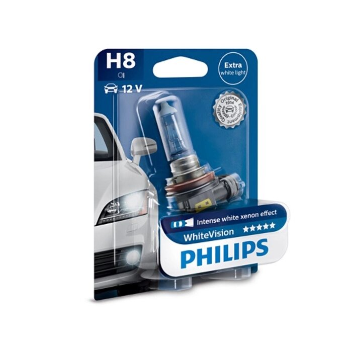 Лампа автомобильная Philips White Vision, H8, 12 В, 35 Вт, 12360WHVB1 от компании Интернет-гипермаркет «MALL24» - фото 1