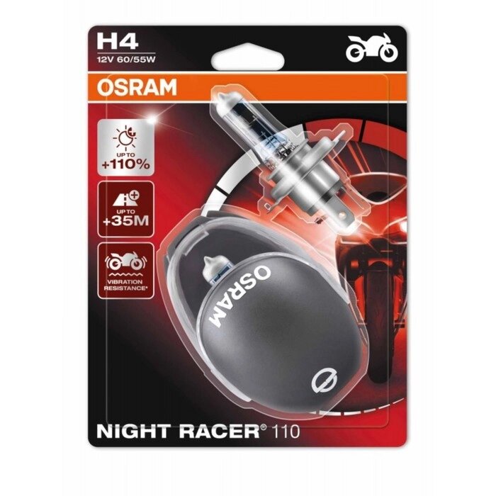 Лампа для мотоциклов Osram, 12 В, H4, 60/55 Вт, Night Racer, +110% света, 2 шт от компании Интернет-гипермаркет «MALL24» - фото 1