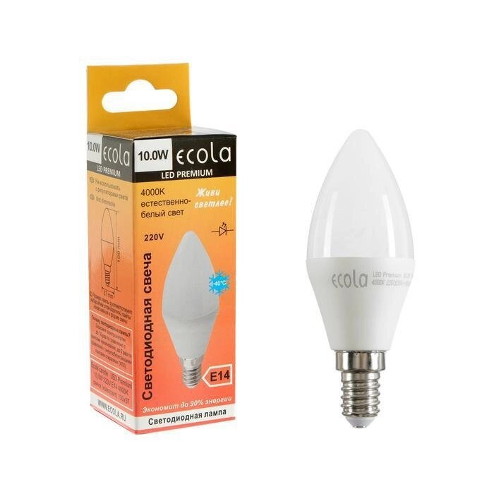 Лампа светодиодная Ecola candle LED Premium, 10 Вт, E14, 4000 K, свеча, 100x37 мм от компании Интернет-гипермаркет «MALL24» - фото 1
