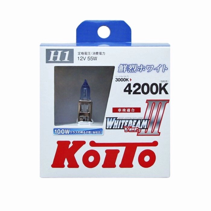 Лампа высокотемпературная Koito Whitebeam H1 12V 55W (100W) 4200K, 2шт. от компании Интернет-гипермаркет «MALL24» - фото 1