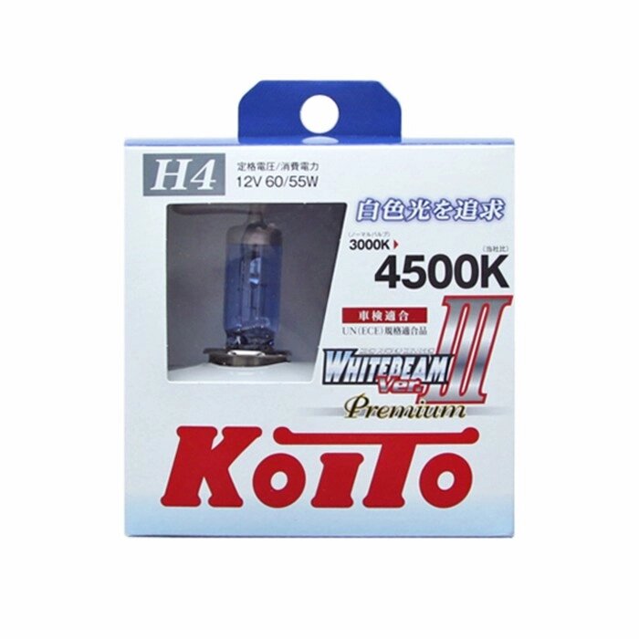 Лампа высокотемпературная Koito Whitebeam Premium H4 12V 60/55W (135/125W) 4500K, 2шт. от компании Интернет-гипермаркет «MALL24» - фото 1