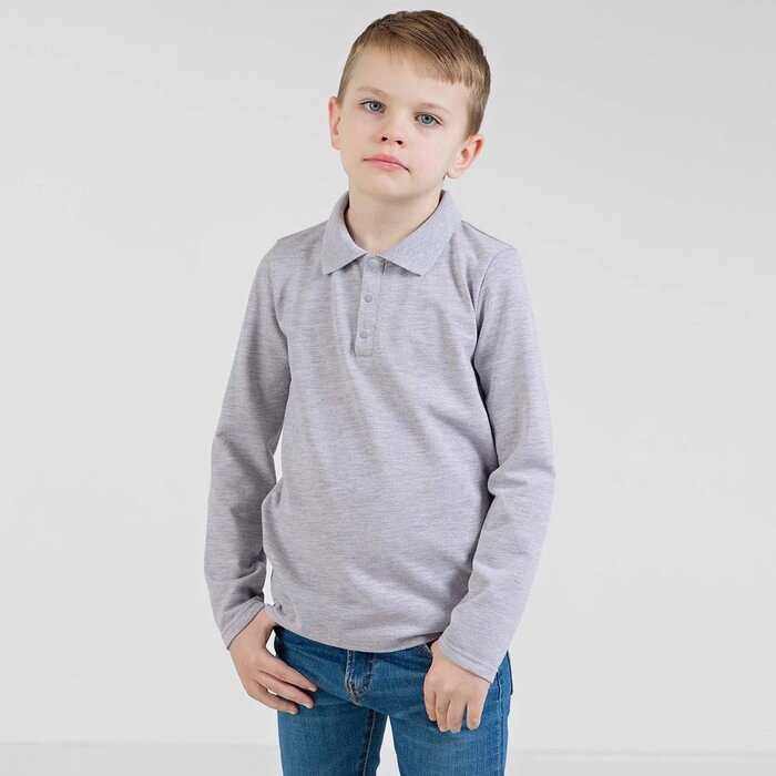Лонгслив-поло для мальчиков, рост 122 см, цвет серый меланж от компании Интернет-гипермаркет «MALL24» - фото 1