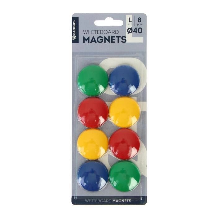 Магниты для досок 40 мм, 8 штук, GLOBUS цветные, в картонном блистере от компании Интернет-гипермаркет «MALL24» - фото 1