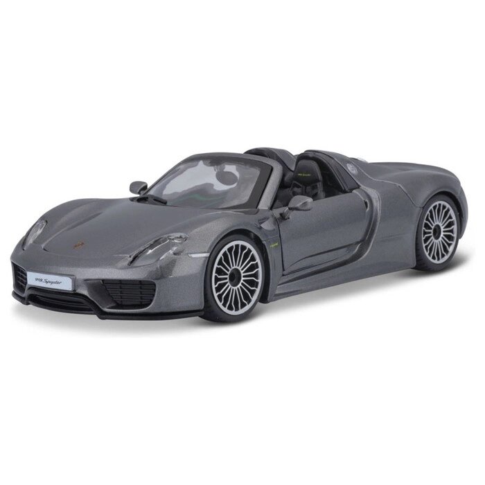 Машинка Bburago Porsche 918 Spyder, Die-Cast, 1:24, открывающиеся двери, цвет серый от компании Интернет-гипермаркет «MALL24» - фото 1