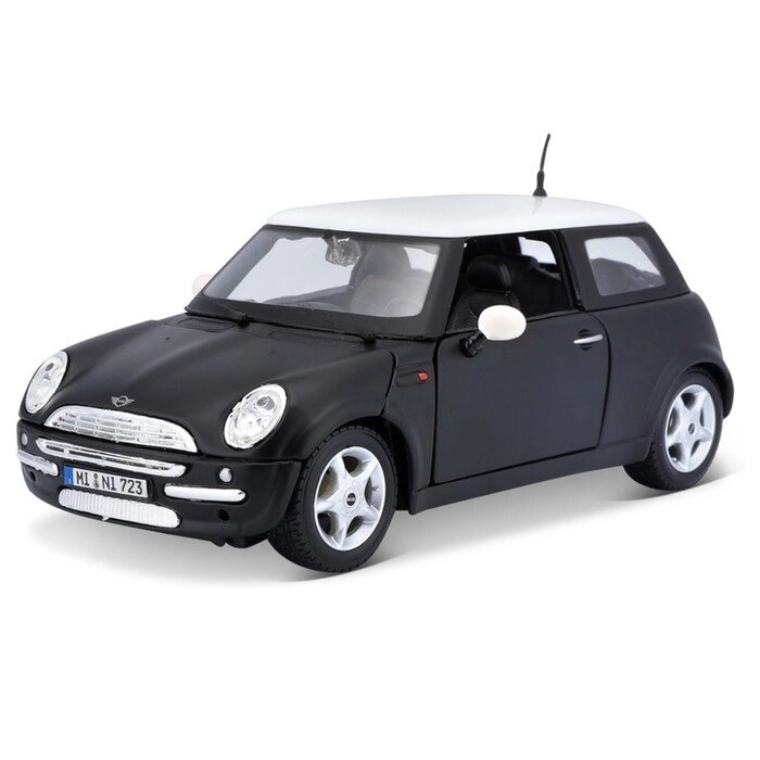 Машинка Maisto Die-Cast Mini Cooper, открывающиеся двери, 1:24, цвет чёрный с белой крышей от компании Интернет-гипермаркет «MALL24» - фото 1