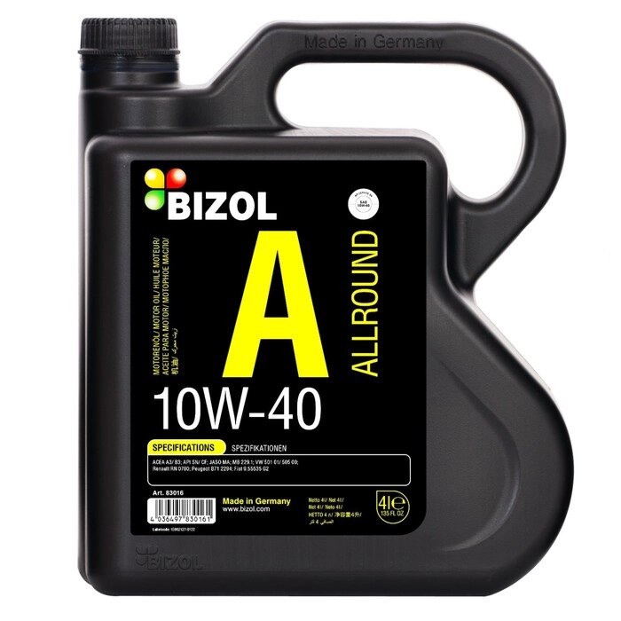 Масло моторное BIZOL Allround 10W-40 SN A3/B4 MA2, НС-синтетическое, 4 л от компании Интернет-гипермаркет «MALL24» - фото 1