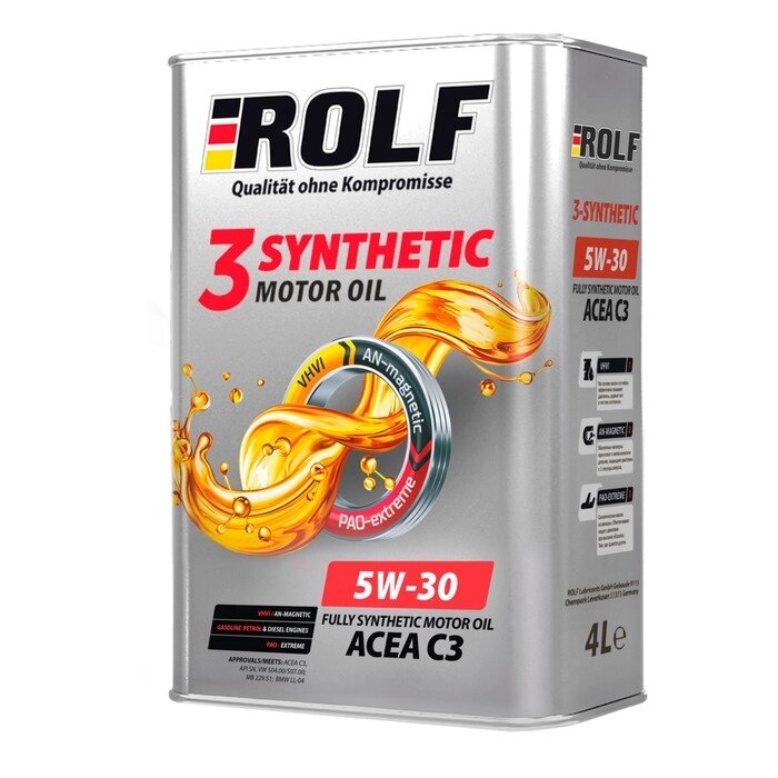 Масло моторное Rolf 3-Synthetic 5/30 ACEA C3, синтетическое, 4 л от компании Интернет-гипермаркет «MALL24» - фото 1