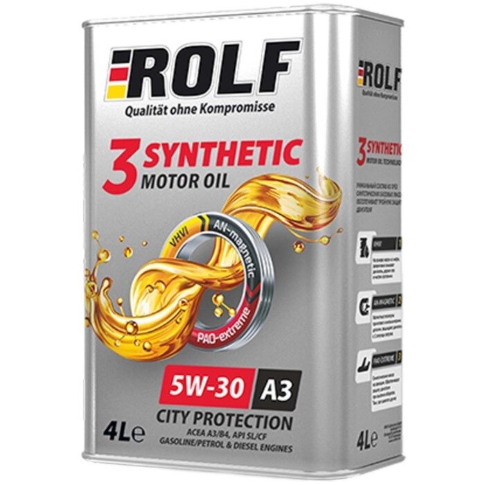 Масло моторное Rolf 5W30, 3-Synthetic, A3/B4, синтетическое, 4 л от компании Интернет-гипермаркет «MALL24» - фото 1