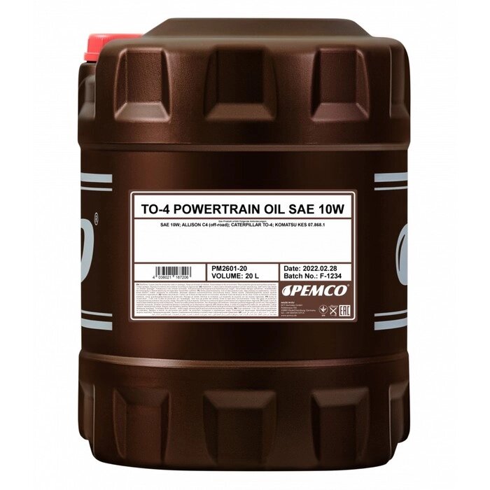Масло трансмиссионно-гидравлическое PEMCO ТО-4 Powertrain Oil SAE 10W, минеральное, 20 л от компании Интернет-гипермаркет «MALL24» - фото 1