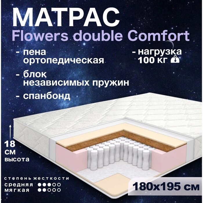 Матрас Flowers double Comfort, размер 180  195 см, высота 18 см, трикот от компании Интернет-гипермаркет «MALL24» - фото 1