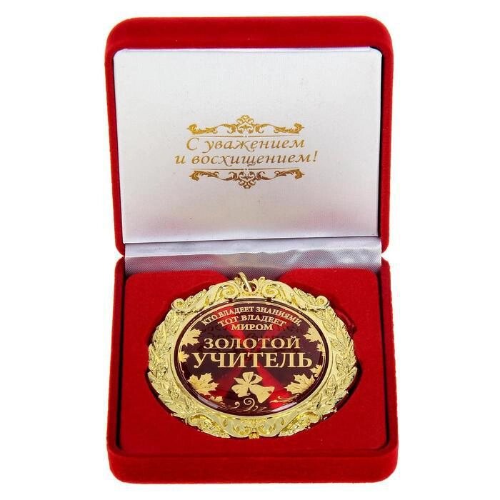 Медаль в бархатной коробке "Золотой учитель", диам. 7 см от компании Интернет-гипермаркет «MALL24» - фото 1