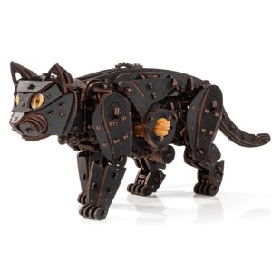 Механическая сборная модель, деревянный конструктор "Черный Кот (Кошка)