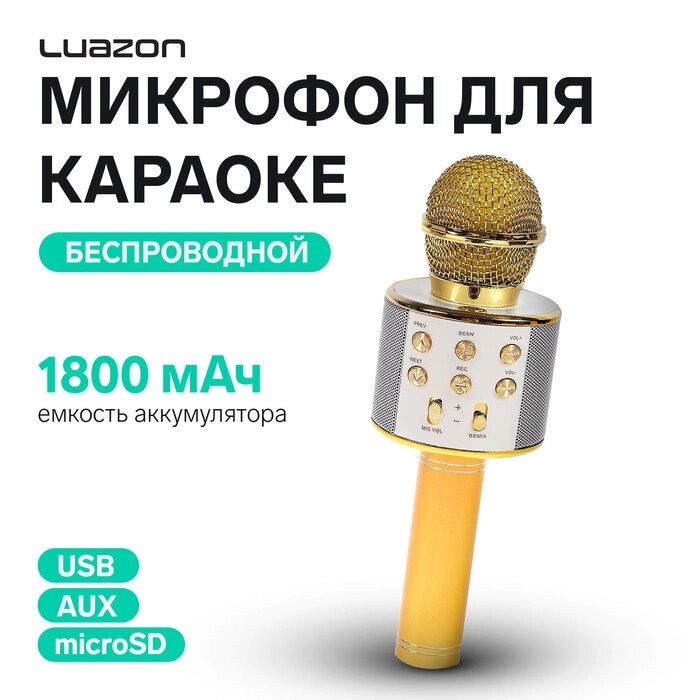 Микрофон для караоке LuazON LZZ-58, WS-858, 1800 мАч, жёлтый от компании Интернет-гипермаркет «MALL24» - фото 1