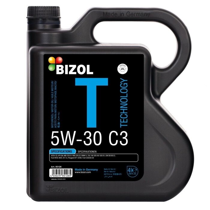 Моторное масло BIZOL Technology 5W-30 SN C3, синтетическое, 4 л от компании Интернет-гипермаркет «MALL24» - фото 1