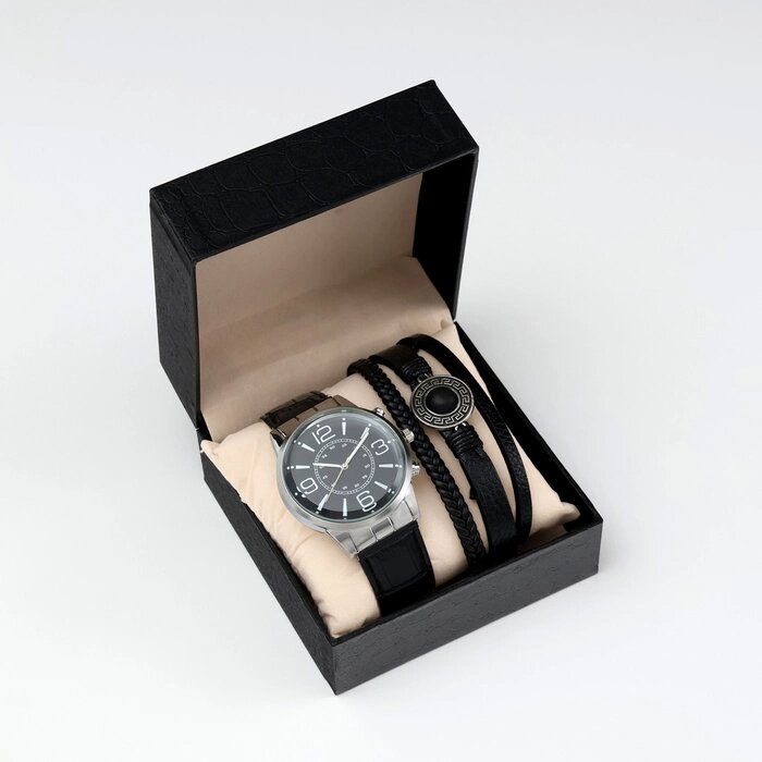 Мужской подарочный набор 2 в 1: наручные часы, браслет от компании Интернет-гипермаркет «MALL24» - фото 1