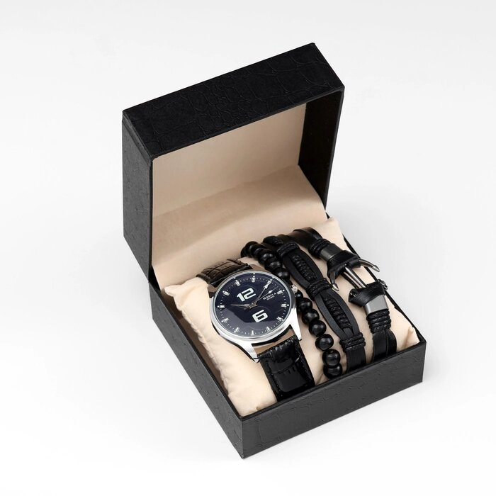 Мужской подарочный набор "Якорь" 2 в 1: наручные часы, браслет от компании Интернет-гипермаркет «MALL24» - фото 1
