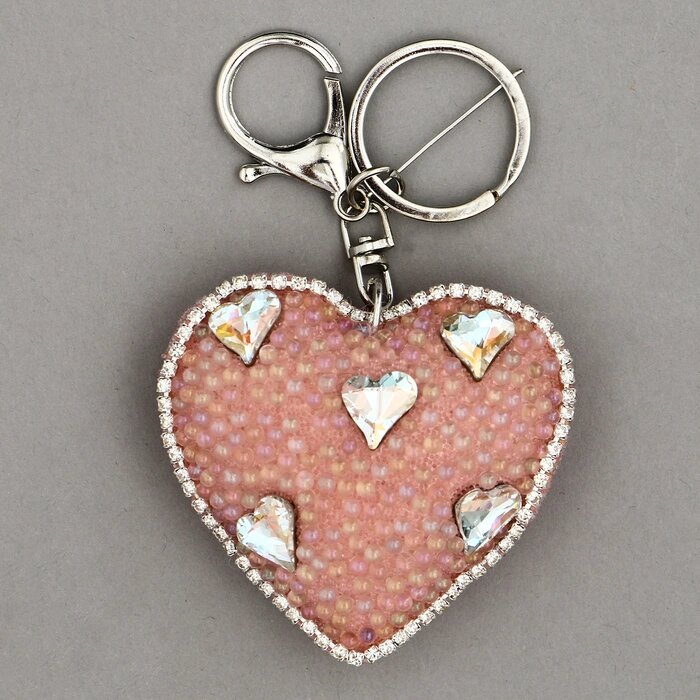 Мягкая игрушка "Объемное сердце" со стразами, на брелоке, 7 см, цвет розовый от компании Интернет-гипермаркет «MALL24» - фото 1