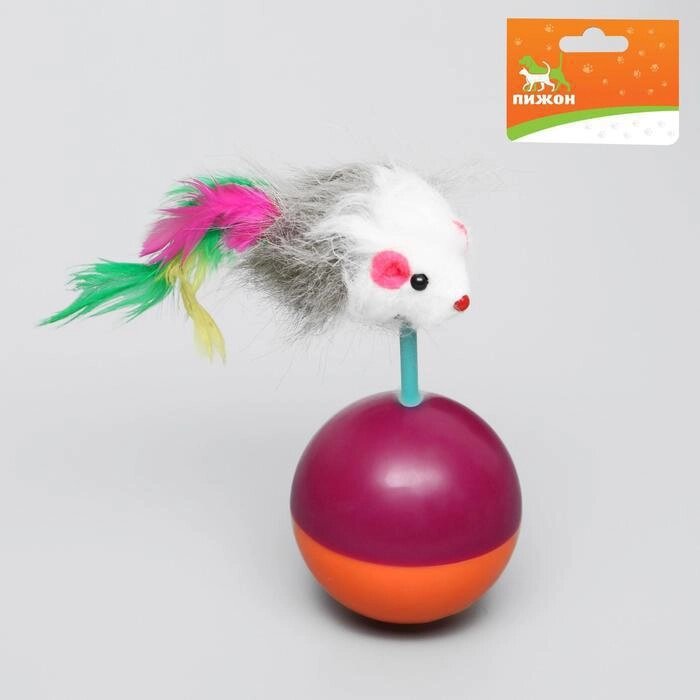 Мышь-неваляшка из натурального меха на шаре, 11 х 5 см микс цветов от компании Интернет-гипермаркет «MALL24» - фото 1