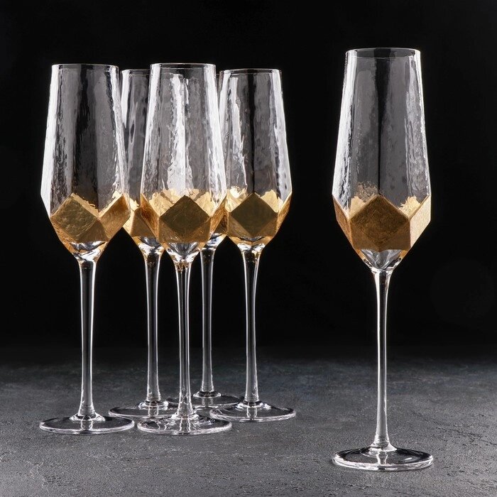Набор бокалов для шампанского 6 шт "Дарио" 180 мл, 7х20 см, золото от компании Интернет-гипермаркет «MALL24» - фото 1