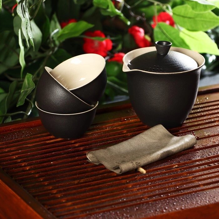 Набор для чайной церемонии керамический "Атмосфера", 6 предметов: чайник, 3 пиалы, тряпка, сумка, цвет от компании Интернет-гипермаркет «MALL24» - фото 1