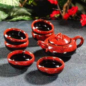 Набор для чайной церемонии "Лунное озеро", 7 предметов: чайник 150 мл, 6 пиал 50 мл, цвет красный